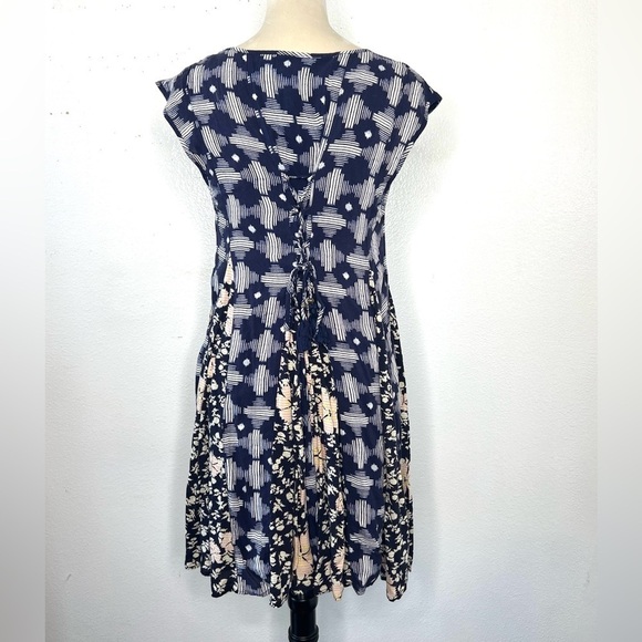 ANTHROPOLOGIE Maeve Indiga Swing Floral Dress Tasseled Back Lace Up Navy Size S - Picture 8 of 15